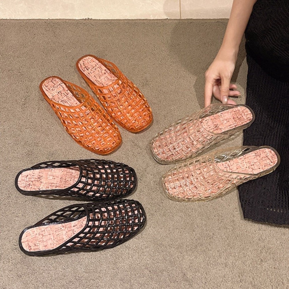 Round Toe PVC Crystal Slippers - Fishing Net recension och pris
